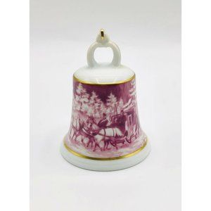 Kaiser W Germany Porcelain Christmas Bell Horse & Carriage Winter Scene 3.25"H